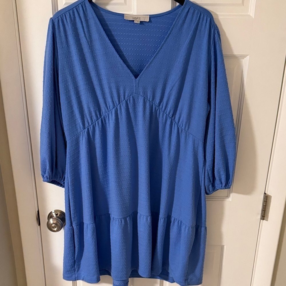 Loft babydoll style mini dress v-neck tiered flowy soft blue size 10
